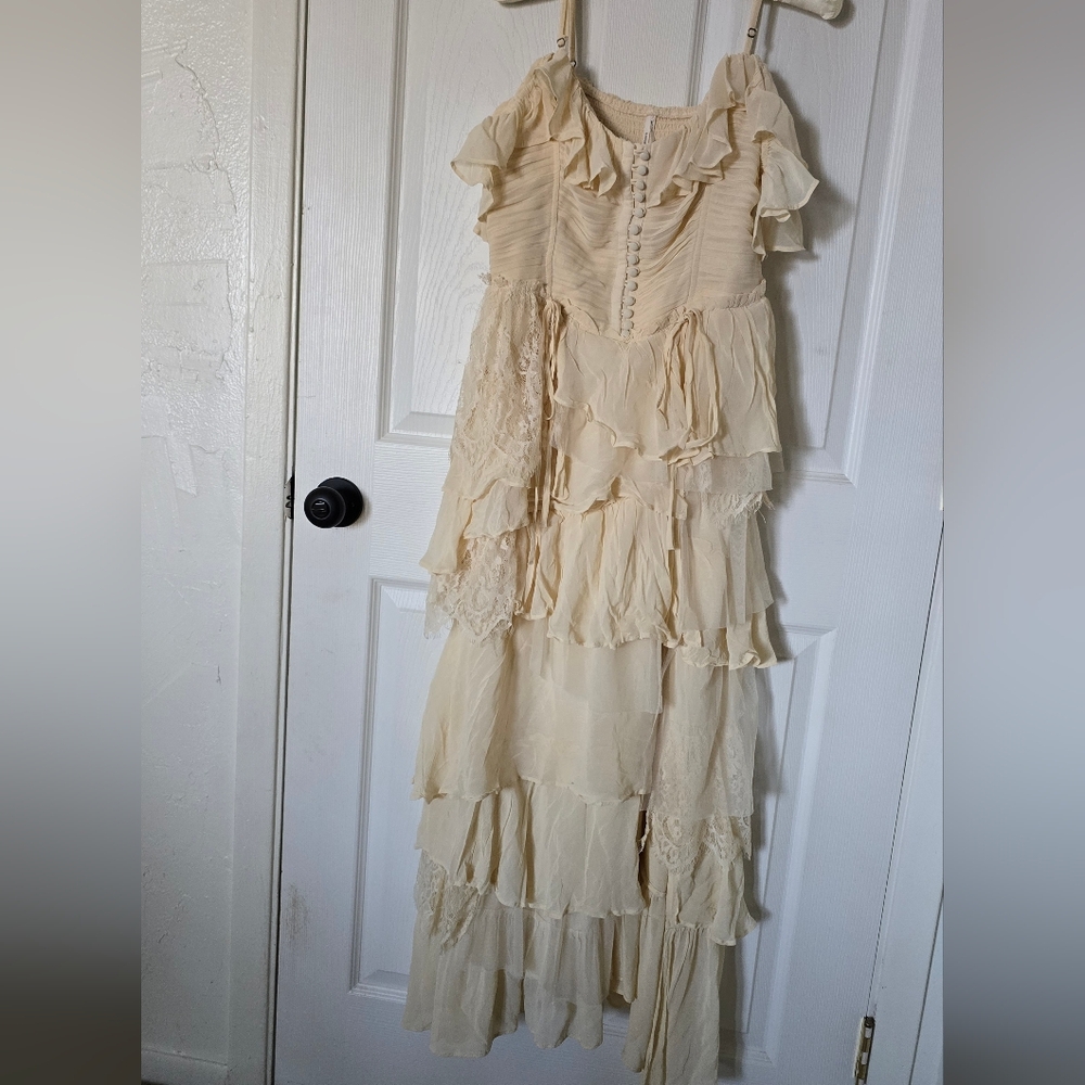 Anthropologie Cream Layered Maxi Dress